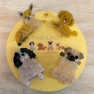 Pink Linen Dog Claw Clips - 4